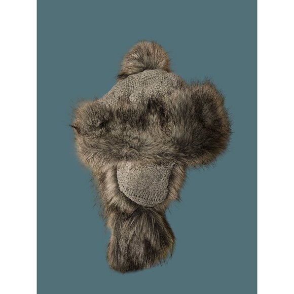 Bajka/Ushanka Gray Black Faux Fur Knit Hat with Pom Pom & Ear Flaps - Picture 4 of 10